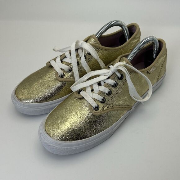 VANS Gold Foil Metallic Women's 9 Low Top Sneakers lace up 721356 Athleisure - Picture 1 of 8